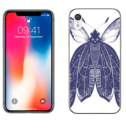 Наклейка на Телефон Apple iPhone XR Мотыль,  купить в Москве – интернет-магазин Allskins, бабочки, череп