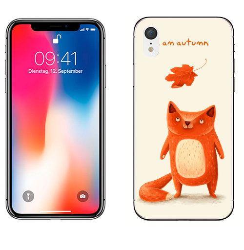 Наклейка на Телефон Apple iPhone XR Я — осень,  купить в Москве – интернет-магазин Allskins, крутые животные, осень, оранжевый, лиса, животные, детские, милые животные