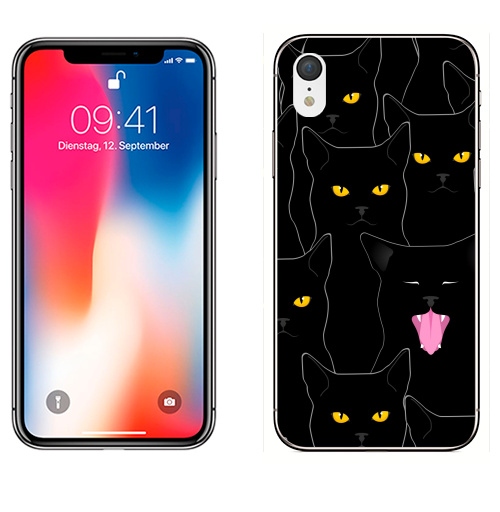 Наклейка на Телефон Apple iPhone XR Котики detected,  купить в Москве – интернет-магазин Allskins, кошка, глаз, графика, улыбка, животные, 300 Лучших работ