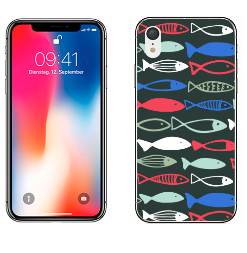 Наклейка на Телефон Apple iPhone XR Веселые рыбехи,  купить в Москве – интернет-магазин Allskins, милые животные, детские, океаны, морская, лето, вода, графика, рыба, животные