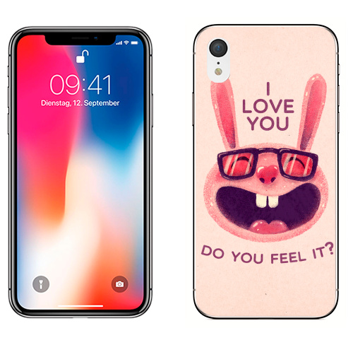 Наклейка на Телефон Apple iPhone XR Влюбленный зая,  купить в Москве – интернет-магазин Allskins, заяц, животные, любовь, улыбка, сердце, хипстер, для влюбленных