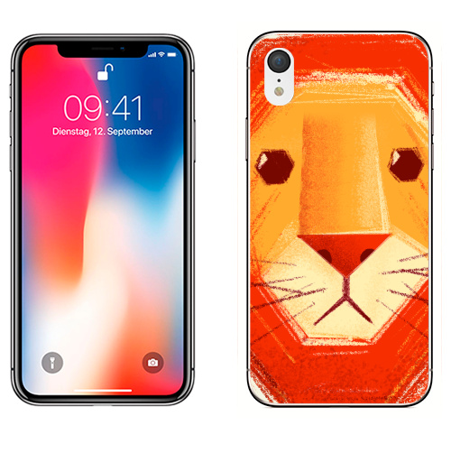 Наклейка на Телефон Apple iPhone XR Грустный лев,  купить в Москве – интернет-магазин Allskins, милые животные, детские, животные, любовь, желтый, лето, оранжевый, печаль, король, грустные, печальный