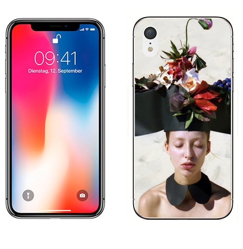 Наклейка на Телефон Apple iPhone XR Цветочница,  купить в Москве – интернет-магазин Allskins, фотография, отдых, девушка, красота, цветы, сюрреализм