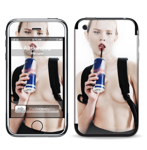 Наклейка на Телефон Apple iPhone 3G, 3Gs Девочка с трубочкой,  купить в Москве – интернет-магазин Allskins, модели, секс, фотография