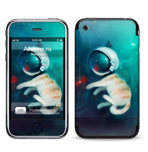 Наклейка на Телефон Apple iPhone 3G, 3Gs Космокотик,  купить в Москве – интернет-магазин Allskins, космокот, звезда, кошка, космос
