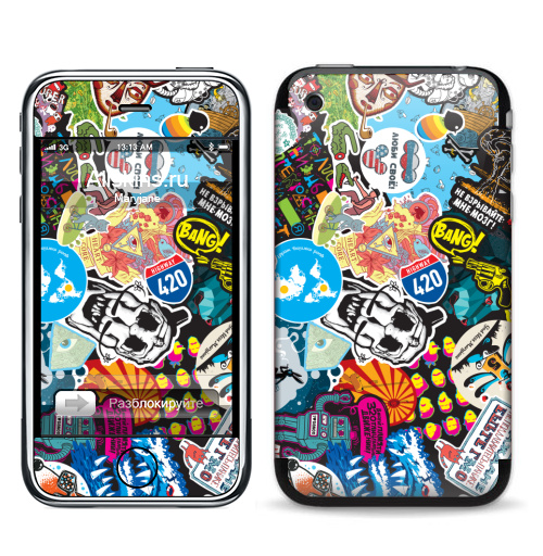 Наклейка на Телефон Apple iPhone 3G, 3Gs Стикербомбинг Stickerbombing AG,  купить в Москве – интернет-магазин Allskins, Стикербомбинг