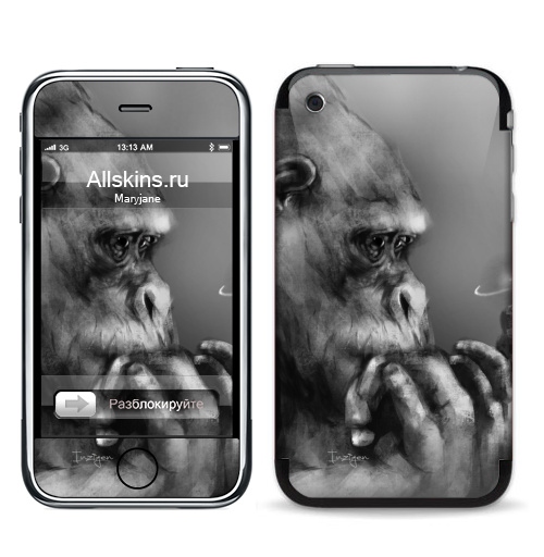 Наклейка на Телефон Apple iPhone 3G, 3Gs Горилла,  купить в Москве – интернет-магазин Allskins, обезьяна, животные, космос
