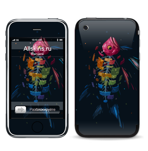 Наклейка на Телефон Apple iPhone 3G, 3Gs Мистическая Рыба,  купить в Москве – интернет-магазин Allskins, подводный, рыба, сюрреализм, морская, радуга, чешуя