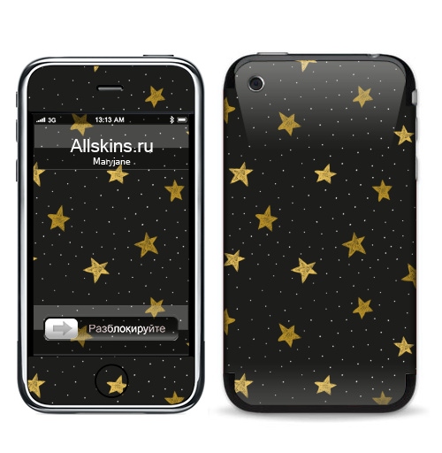 Наклейка на Телефон Apple iPhone 3G, 3Gs Звездная пыль,  купить в Москве – интернет-магазин Allskins, полностьючерный, ЗОЛОТОЙ, астрология, небо, точки, паттерн, звезда