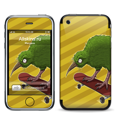 Наклейка на Телефон Apple iPhone 3G, 3Gs Киви,  купить в Москве – интернет-магазин Allskins, птицы, скейтборд