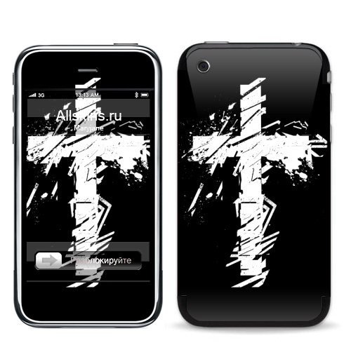 Наклейка на Телефон Apple iPhone 3G, 3Gs Крест во всю грудь,  купить в Москве – интернет-магазин Allskins, черно-белое, татуировки, гранж, крест, христианство, святое, черный