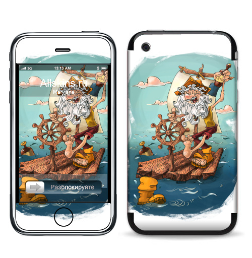 Наклейка на Телефон Apple iPhone 3G, 3Gs Главное - плыть вперед!,  купить в Москве – интернет-магазин Allskins, пират, морская, плот, оптимизм, персонажи, борода
