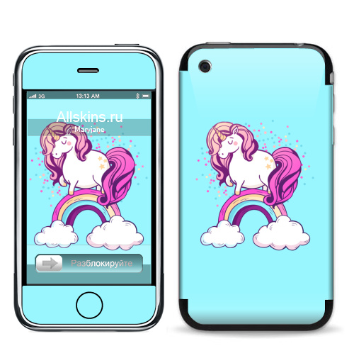 Наклейка на Телефон Apple iPhone 3G, 3Gs Единорог на радуге ,  купить в Москве – интернет-магазин Allskins, милые животные, единорог, радуга, конфетти, салют, магия, мило, лошадь, животные, детские