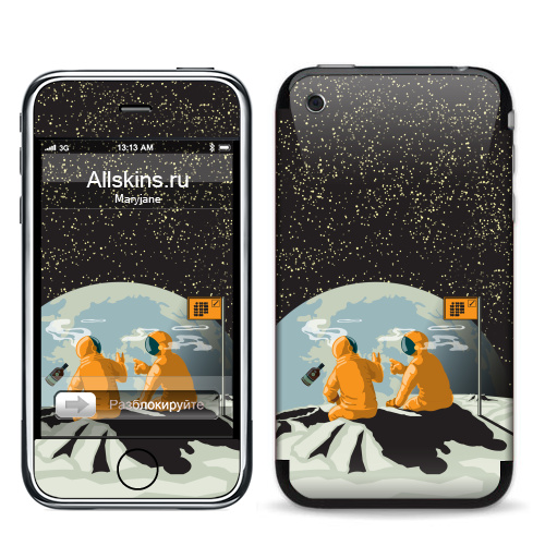 Наклейка на Телефон Apple iPhone 3G, 3Gs Домой...,  купить в Москве – интернет-магазин Allskins, черный, луна, земля, алкоголь, космос, автомобиль, желтый