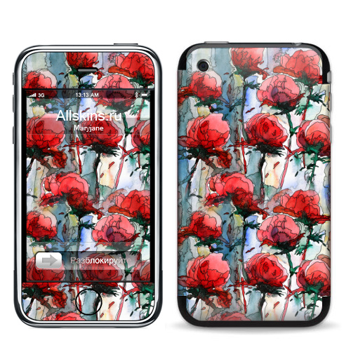 Наклейка на Телефон Apple iPhone 3G, 3Gs Розы,  купить в Москве – интернет-магазин Allskins, графика, иллюстрации, композиция, цветы, фантазия, счастье