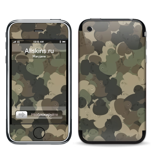 Наклейка на Телефон Apple iPhone 3G, 3Gs Камуфляж с резиновыми уточками,  купить в Москве – интернет-магазин Allskins, хаки, текстура, военные, паттерн, утка, утенок, игрушки, ванная