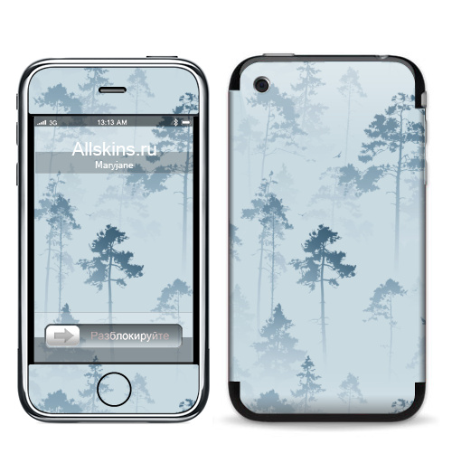 Наклейка на Телефон Apple iPhone 3G, 3Gs Лес. Туман,  купить в Москве – интернет-магазин Allskins, лес, деревья, сосны, туман, птицы, природа, пейзаж, небо, полёт