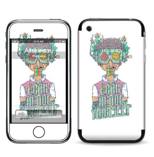 Наклейка на Телефон Apple iPhone 3G, 3Gs Загляни внутрь себя,  купить в Москве – интернет-магазин Allskins, киберпанк, персонажи, мультфильмы, абсурд, сюрреализм, фантастика, фантазия