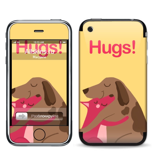 Наклейка на Телефон Apple iPhone 3G, 3Gs Собаки-Обнимаки,  купить в Москве – интернет-магазин Allskins, любовь, собаки, обнимашки, обьятья