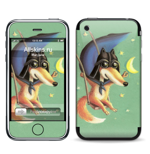 Наклейка на Телефон Apple iPhone 3G, 3Gs Дарт Лис,  купить в Москве – интернет-магазин Allskins, крутые животные, лиса, космос, месяц, звезда, Дарт Вейдер