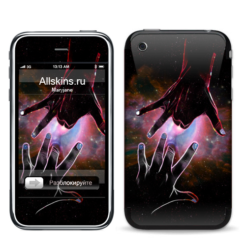 Наклейка на Телефон Apple iPhone 3G, 3Gs СДЕЛАНА В КОСМОСЕ,  купить в Москве – интернет-магазин Allskins, даблпенетрейшн, руки, космос, секс