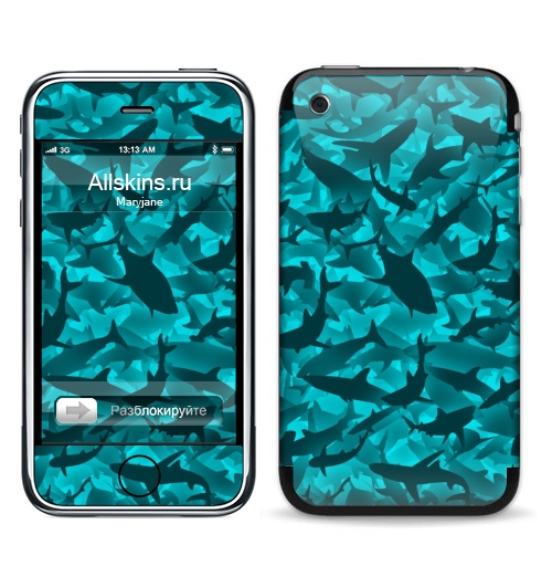 Наклейка на Телефон Apple iPhone 3G, 3Gs Акулы,  купить в Москве – интернет-магазин Allskins, акула, морская, вода, дайвинг, рыба, рвбалка, камуфляж