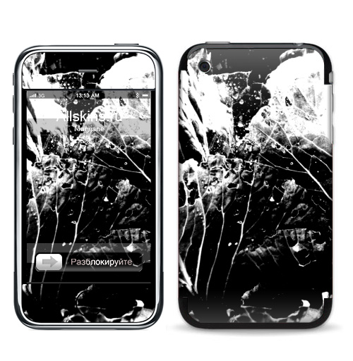 Наклейка на Телефон Apple iPhone 3G, 3Gs Растительное,  купить в Москве – интернет-магазин Allskins, черно-белое, лесной, природа, листья, Темная, черный, графика, растительный, растение