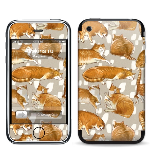 Наклейка на Телефон Apple iPhone 3G, 3Gs Паттерн с рыжими котами,  купить в Москве – интернет-магазин Allskins, кошка, паттерн, животные, забавный, детские, рыжая