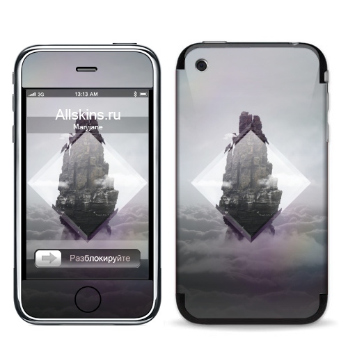 Наклейка на Телефон Apple iPhone 3G, 3Gs Кристальная скала,  купить в Москве – интернет-магазин Allskins, призма, геометрия, птицы, небо, горы, ромб