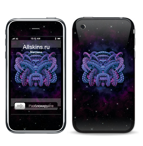 Наклейка на Телефон Apple iPhone 3G, 3Gs Ритуал,  купить в Москве – интернет-магазин Allskins, череп, космос, скелет, голова, психоделика, психоделичный, геометрия, фантастика, фантазия