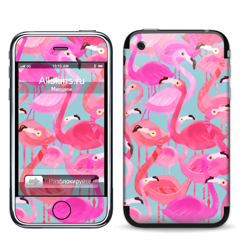 Наклейка на Телефон Apple iPhone 3G, 3Gs Фламинго Серый фон,  купить в Москве – интернет-магазин Allskins, мило, птицы, фламинго, розовый, фуксия, сердце, тропики, лето, текстура, фауна