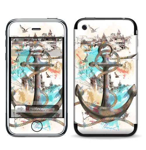 Наклейка на Телефон Apple iPhone 3G, 3Gs Морской волк,  купить в Москве – интернет-магазин Allskins, отдых, птицы, пейзаж, морская, якорь