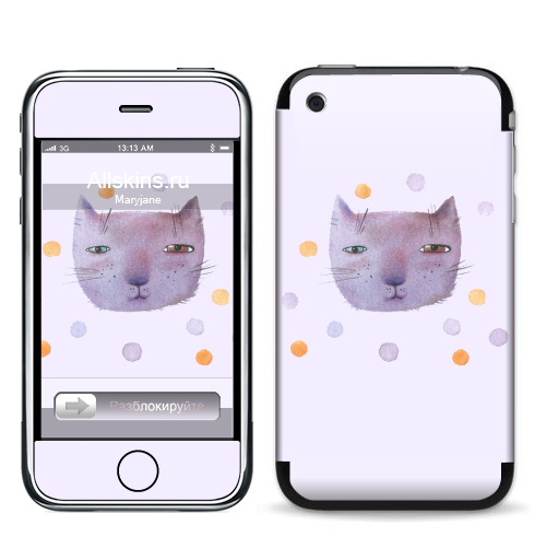 Наклейка на Телефон Apple iPhone 3G, 3Gs Котик и шары,  купить в Москве – интернет-магазин Allskins, кошка, животные, подарки, снег, лев