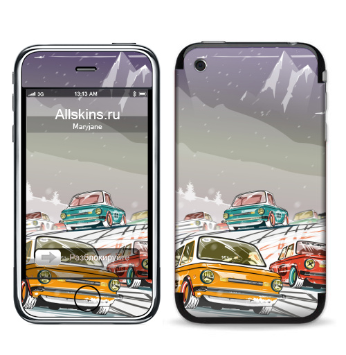 Наклейка на Телефон Apple iPhone 3G, 3Gs Ралли винтаж зимняя ночь,  купить в Москве – интернет-магазин Allskins, ралли, винтаж, автомобиль, тачка, гонки, автоспорт, спорт, горы, зима