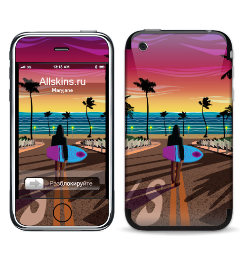 Наклейка на Телефон Apple iPhone 3G, 3Gs Мечты о Калифорнии,  купить в Москве – интернет-магазин Allskins, Калифорния, мечта, океаны, пальма, солнце, вода
