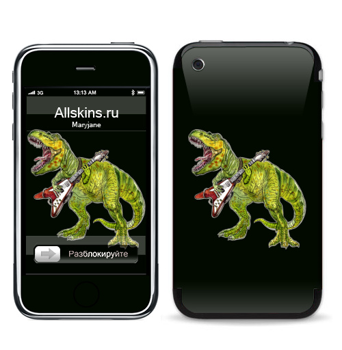 Наклейка на Телефон Apple iPhone 3G, 3Gs Хэви метал динозавр,  купить в Москве – интернет-магазин Allskins, rock, металл, музыка, музыкант, гитара, гитарист, динозавры