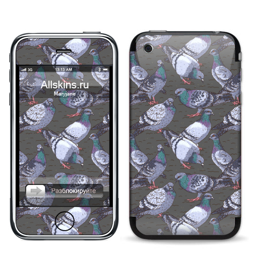 Наклейка на Телефон Apple iPhone 3G, 3Gs Городской пейзаж,  купить в Москве – интернет-магазин Allskins, птицы, город, урбан, серый, паттерн