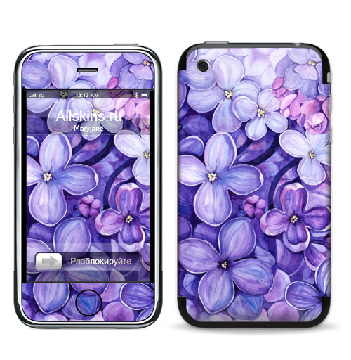 Наклейка на Телефон Apple iPhone 3G, 3Gs Акварельная Сирень,  купить в Москве – интернет-магазин Allskins, сиреневый, сирень, сиренево, сиреневая, цветы, lilac, фиолетовый, цветущая