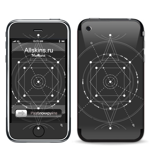 Наклейка на Телефон Apple iPhone 3G, 3Gs Тайный код мироздания,  купить в Москве – интернет-магазин Allskins, черно-белое, духовность, секрет, дух, геометрия, сакральное, fashionillustration