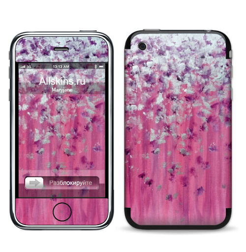 Наклейка на Телефон Apple iPhone 3G, 3Gs Цвет настроения розовый,  купить в Москве – интернет-магазин Allskins, женский, розовый, 8 марта, женственно, серебро, серебряные, фиолетовый, живопись, акрил