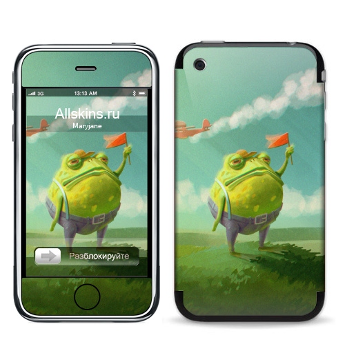 Наклейка на Телефон Apple iPhone 3G, 3Gs Мистер Жаба,  купить в Москве – интернет-магазин Allskins, милые животные, небо, цвет, детские, лягушка
