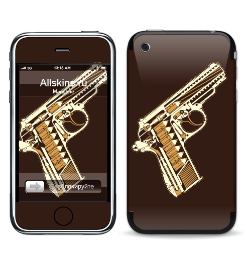Наклейка на Телефон Apple iPhone 3G, 3Gs Gun,  купить в Москве – интернет-магазин Allskins, мужик, военные, оружие, карандаш, 300 Лучших работ