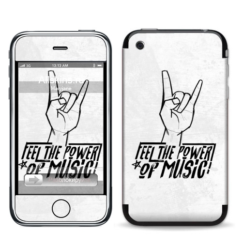 Наклейка на Телефон Apple iPhone 3G, 3Gs Feel the power of music,  купить в Москве – интернет-магазин Allskins, музыка, rock, панк, Англия