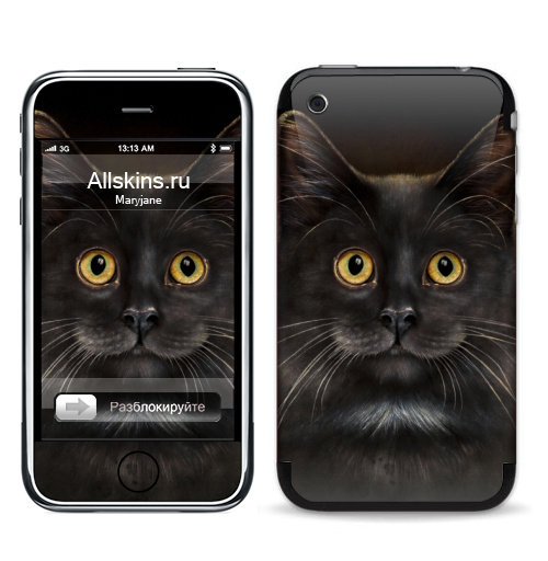 Наклейка на Телефон Apple iPhone 3G, 3Gs Желтоглазый кот,  купить в Москве – интернет-магазин Allskins, милые животные, животные, усы, кошка, глаз
