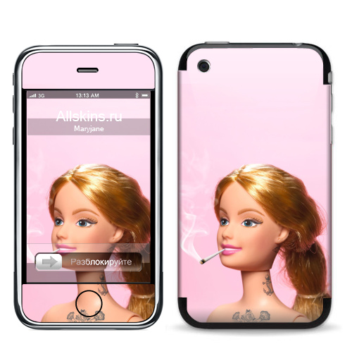 Наклейка на Телефон Apple iPhone 3G, 3Gs Барби повзрослела,  купить в Москве – интернет-магазин Allskins, прикол, барби, кукла, девушка, розовый, татуировки