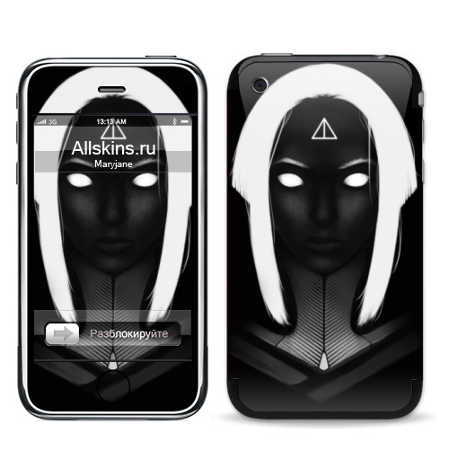Наклейка на Телефон Apple iPhone 3G, 3Gs Портерт Белый свет,  купить в Москве – интернет-магазин Allskins, портреты, черный, черныйфон, белый, Темная, глаз, девушка, рисунки, рисовать, иллюстация