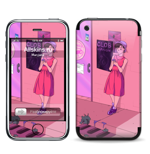 Наклейка на Телефон Apple iPhone 3G, 3Gs Розовый вечер,  купить в Москве – интернет-магазин Allskins, розовый, кафе, девушка, улица, искусство, молота, вечер