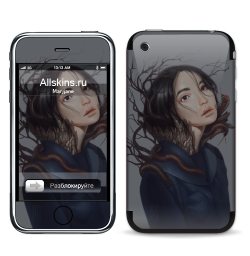 Наклейка на Телефон Apple iPhone 3G, 3Gs Сколопендры,  купить в Москве – интернет-магазин Allskins, девушка, магия, хоррор, фэнтези, сколопендра, насекомые, портреты