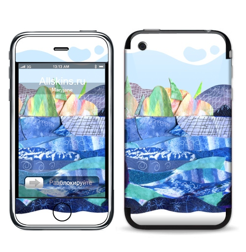 Наклейка на Телефон Apple iPhone 3G, 3Gs Коллаж с пейзажем, озеро и скалы,  купить в Москве – интернет-магазин Allskins, коллаж, радость, круто, детские, школьный, озеро, природа, синий, бумага, голуой