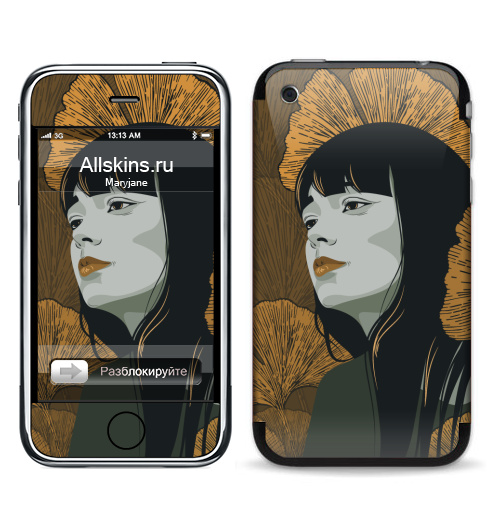 Наклейка на Телефон Apple iPhone 3G, 3Gs Девушка в осенних листьях,  купить в Москве – интернет-магазин Allskins, лицо, девушка, осень, листья, тоска, печаль, красота, волшебные, магия